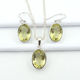 Schmuckset mit Echtem Ovalem LEMON TOPAS aus 925er Sterlingsilber | Natürlich Gewonnene Edelsteine